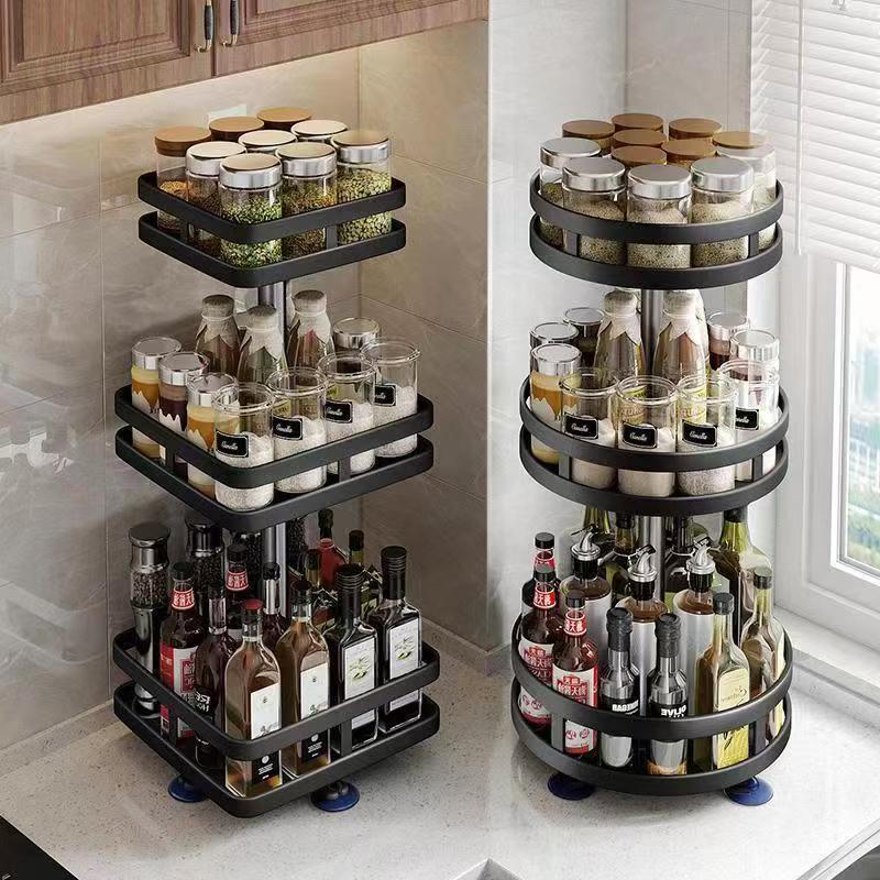 New Rotary Seasoning Rack Kitchen Household Countertop Oil Salt Sauce Vinegar Storage Turntable Kitchen Seasoning Rack