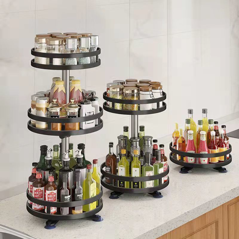 New Rotary Seasoning Rack Kitchen Household Countertop Oil Salt Sauce Vinegar Storage Turntable Kitchen Seasoning Rack