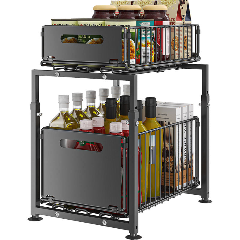 Under Cabinet Sink Storage Rack Kitchen Countertop Adjustable Height Storage Rack Sundries Flange Bottle And Jar Arrangement Rack Cross Border