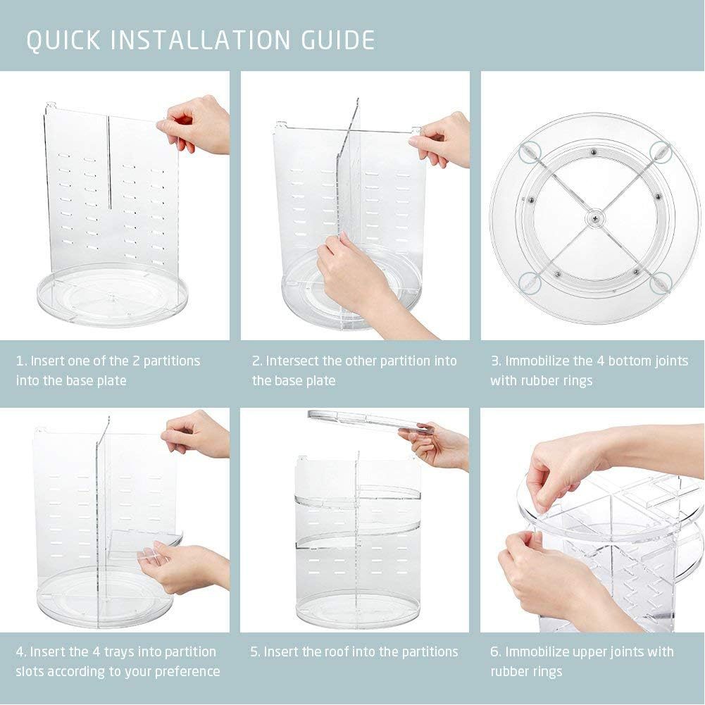 360 Rotating Cosmetics Transparent Acrylic Storage Rack Bathroom Desktop Cosmetics Storage Rack