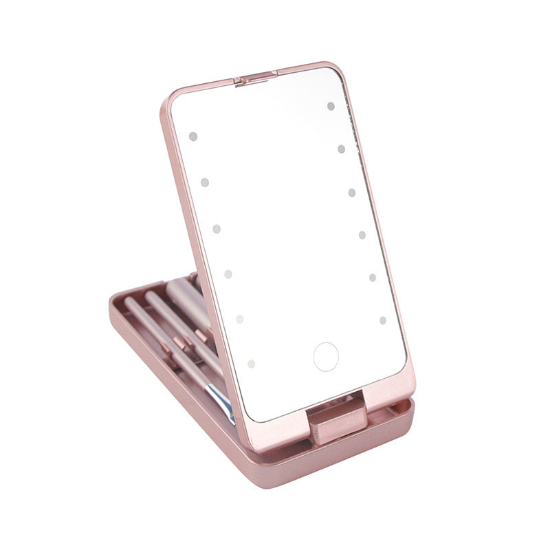 Led Makeup Mirror With Light Mirror 5 Makeup Brush Set Makeup Brush Storage Box With Cover Dust-Proof