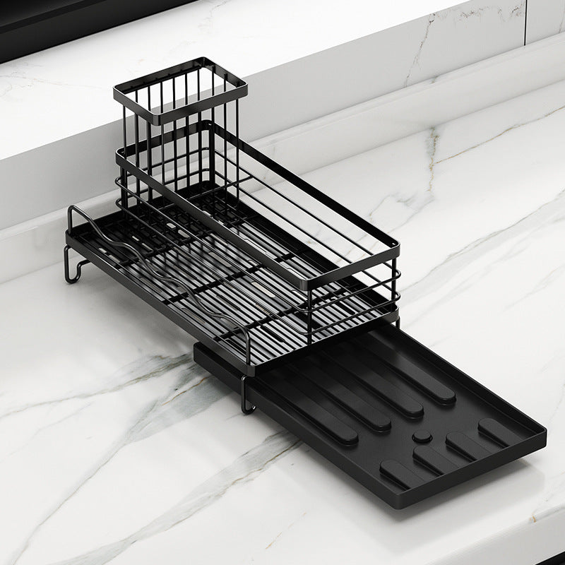 Kitchen Sink Drain Rack Adjustable Drain Pipe Dish Washing Towel Sponge Storage Rack Drainage Tray Storage Rack
