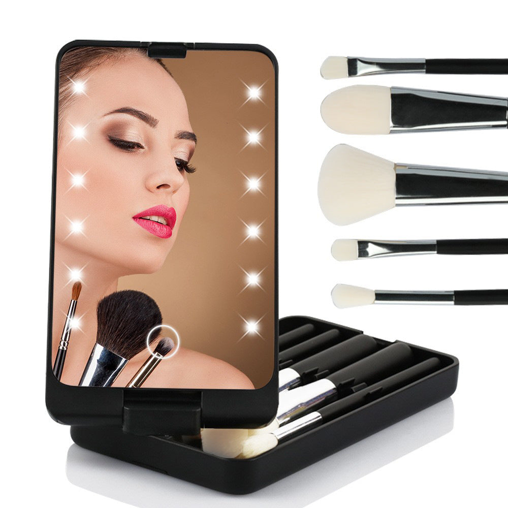 Led Makeup Mirror With Light Mirror 5 Makeup Brush Set Makeup Brush Storage Box With Cover Dust-Proof