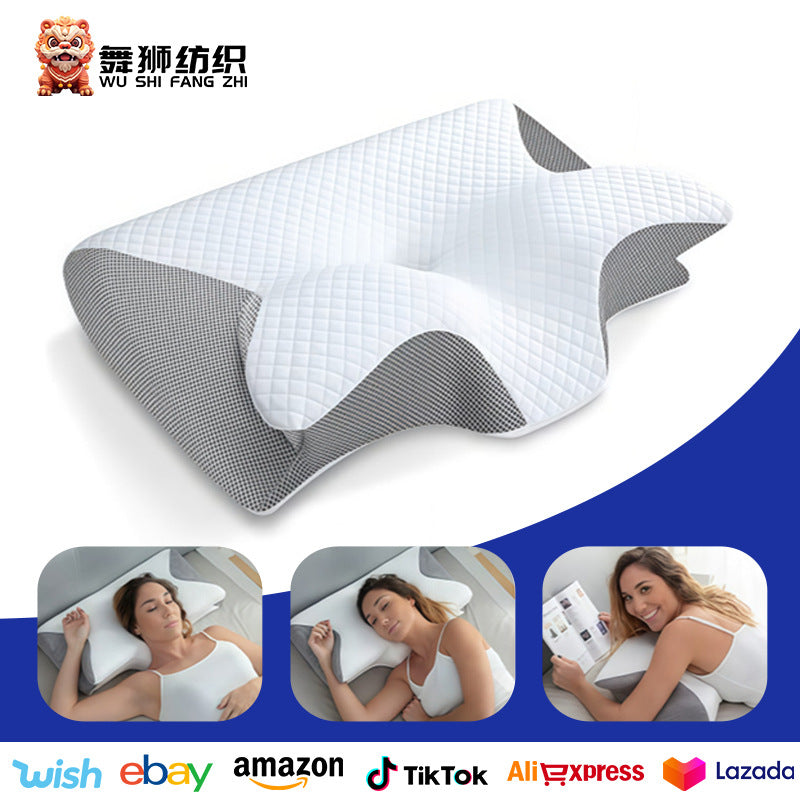 Rolled Horn Memory Sleep Pillow For Household Cervical Vertebra Zero Pressure Slow Rebound Horn Memory Foam Butterfly Pillow