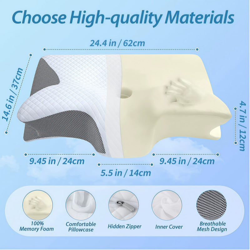Rolled Horn Memory Sleep Pillow For Household Cervical Vertebra Zero Pressure Slow Rebound Horn Memory Foam Butterfly Pillow