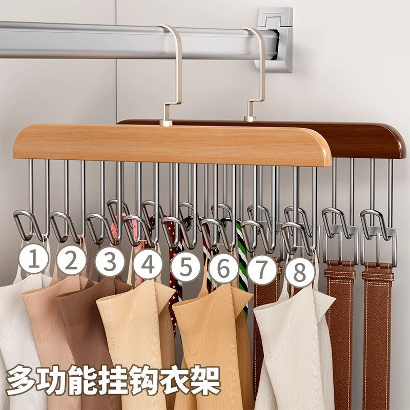 Household Eight-Hook Women's Clothing Store Clothes Hanger Solid Wood Thickeneded And Bold Wooden Special Multi-Functional Storage Artifact Clothes Extra Thick
